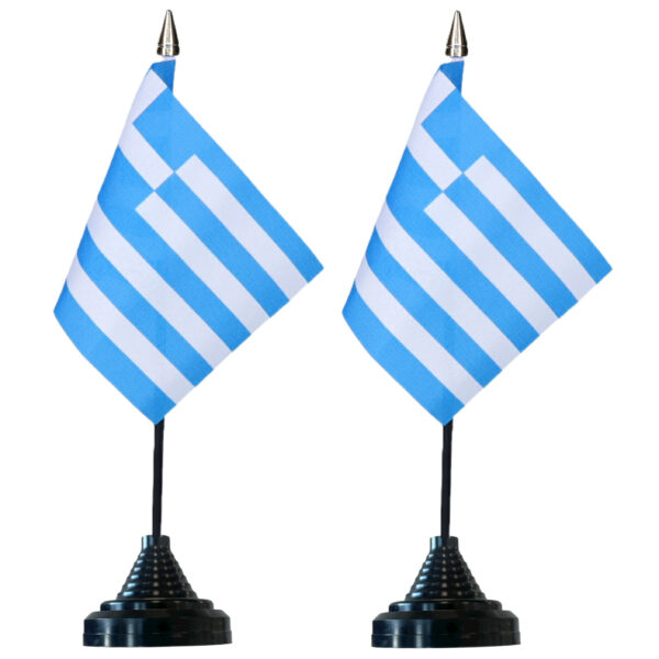 Vlag Griekenland tafelvlaggetjes - 2x stuks - 10 x 15 cm vlag - met zwarte standaard - versiering