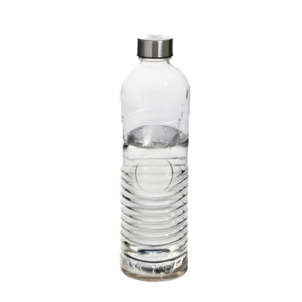 5Five Waterfles -1 liter - gehard ribbel glas - D8 x H29 cm -drinkfles