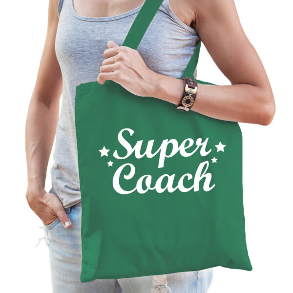 Cadeau tas voor coach/trainer - groen - katoen - 42 x 38 cm - super coach