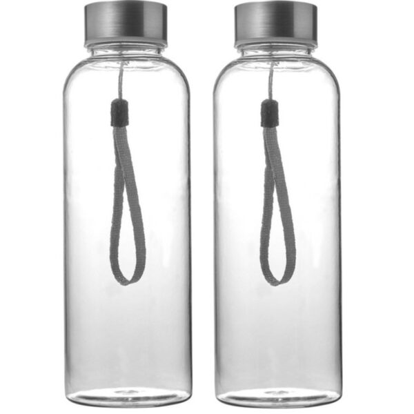 2x drinkfles waterfles - 500 ml - transparant - bpa-vrij