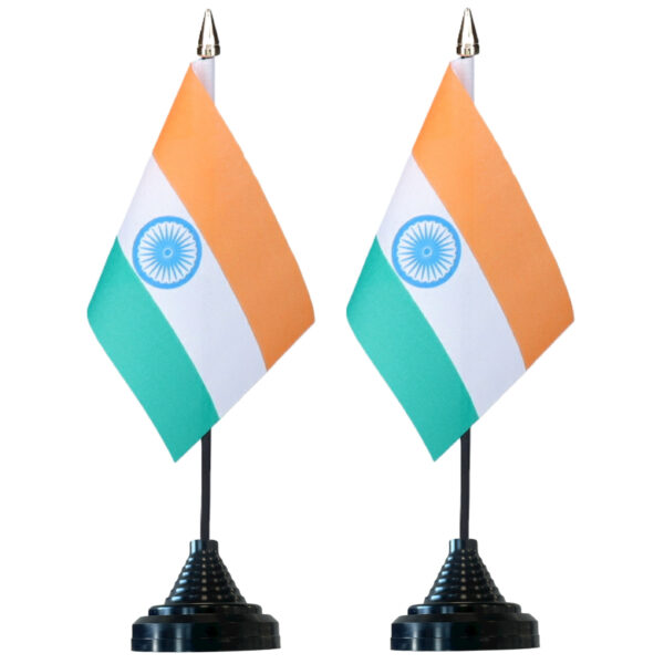 Vlag India tafelvlaggetjes - 2x stuks - 10 x 15 cm vlag - met zwarte standaard