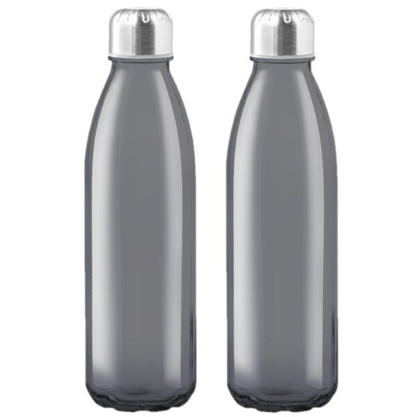 Glazen waterfles/drinkfles met RVS dop - 4x - zwart transparant - 650 ml - Sportfles - Bidon