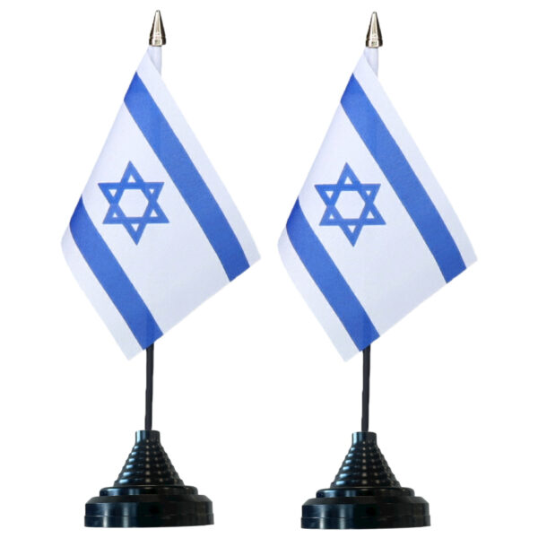 Vlag Israel tafelvlaggetjes - 2x stuks - 10 x 15 cm vlag - met zwarte standaard