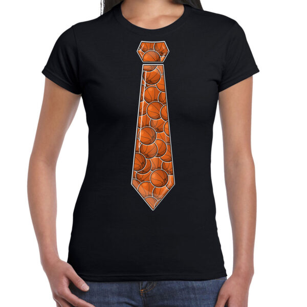 Verkleed T-shirt dames - zwart - basketbal stropdas - sport/themafeest