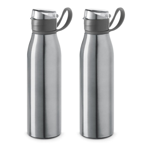 Aluminium water/drinkfles met dop - 2x - zilver - 650 ml - Sportfles