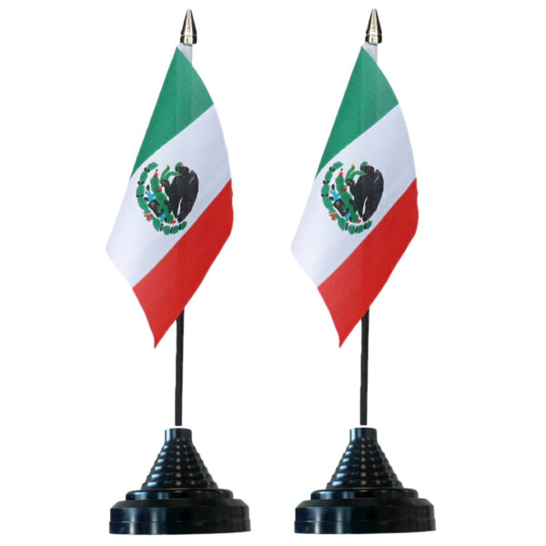 Vlag Mexico tafelvlaggetjes - 4x stuks - 10 x 15 cm vlag - met zwarte standaard