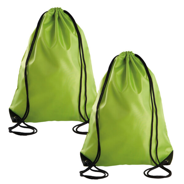 Sport gymtas/draagtas met rijgkoord - 2x - lime groen - 34 x 44cm