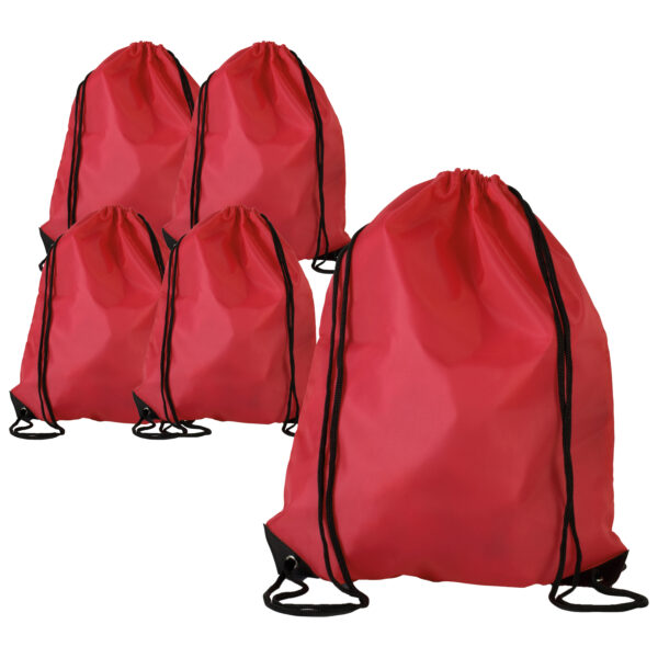 Gymtas met rijgkoord - 5x - rood - 34x44 cm - 11L - rugzak - polyester