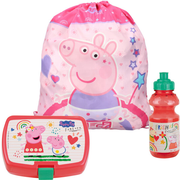 Peppa Pig lunchbox set voor kinderen - 3-delig - roze - kunststof - incl. gymtas/schooltas