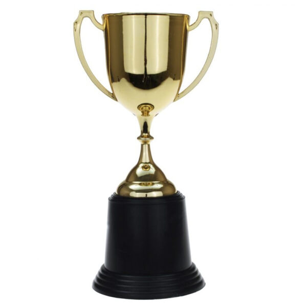 Gouden trofee/prijs beker met oren - 22 cm - ruimte voor tekst