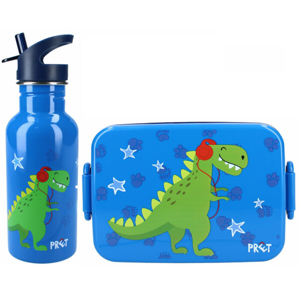 Crazy Dino lunchbox set voor kinderen - 2-delig - blauw - kunststof/rvs