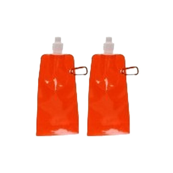 Waterzak - 2x - oranje - navulbaar - opvouwbaar met haak - 400 ml