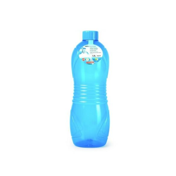 Plasticforte Drinkfles/waterfles/bidon - 1000 ml - transparant/blauw - kunststof