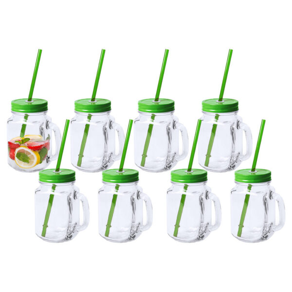 Mason Jar drinkbekers - 8x - glas - dop groen met rietje - 500 ml - afsluitbaar - fruit shakes