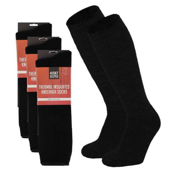 Apollo Thermo hoge sokken voor dames - 3x paar - zwart - maat 36-41