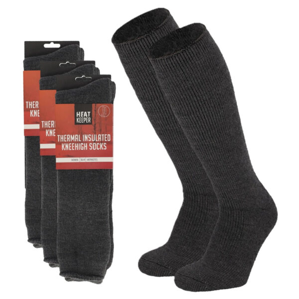 3 Paar thermo kniekousen antraciet/donkergrijs dames maat 36/41