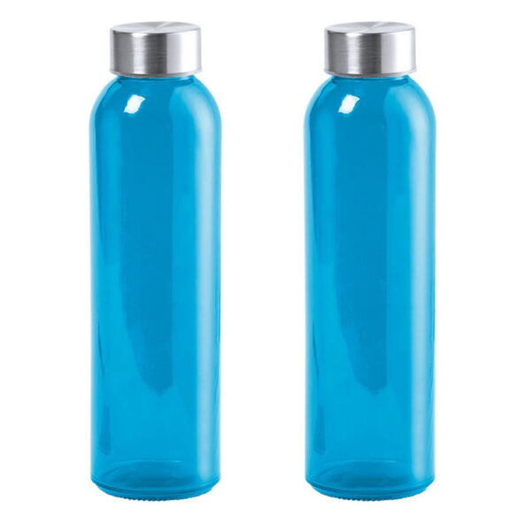 Waterfles/drinkfles AQUAMAN - 2x - glas - Blauw - met RVS dop - 500 ml