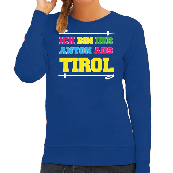 Bellatio Decorations Apres ski sweater voor dames - anton aus tirol - blauw - apres ski/wintersport