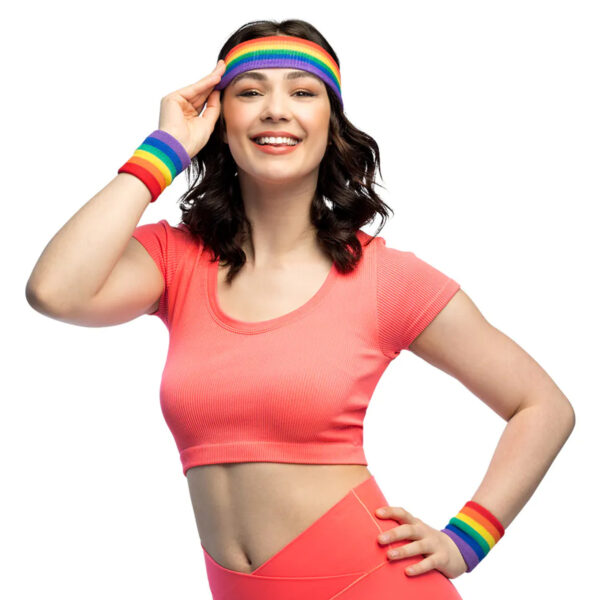 Boland Zweetbandjes set van 3 stuks - regenboog kleuren