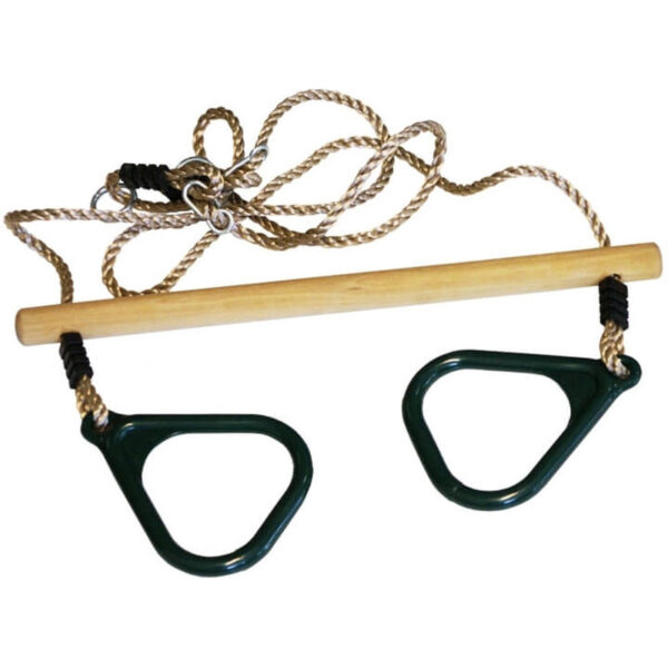 Trapeze met ringen - 2x - groen - hout/kunststof - 58 cm