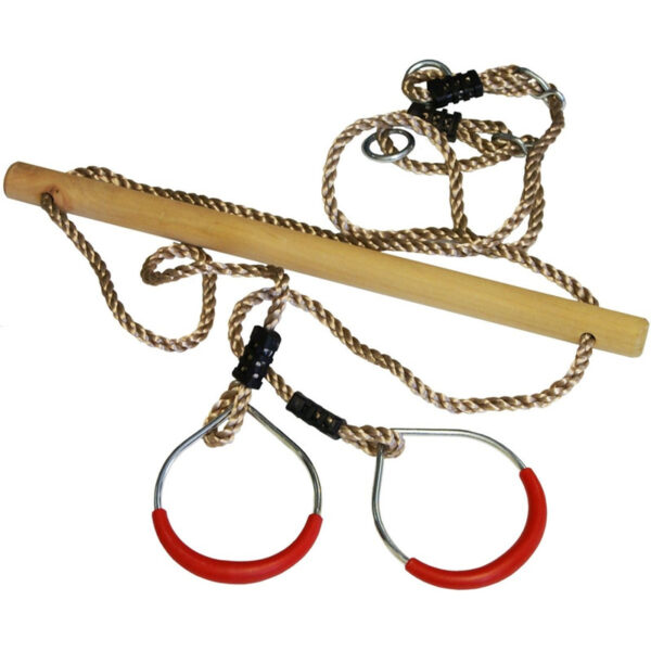 Trapeze met ringen - 2x - rood - hout/kunststof - 58 cm - kinderspeeltoestel