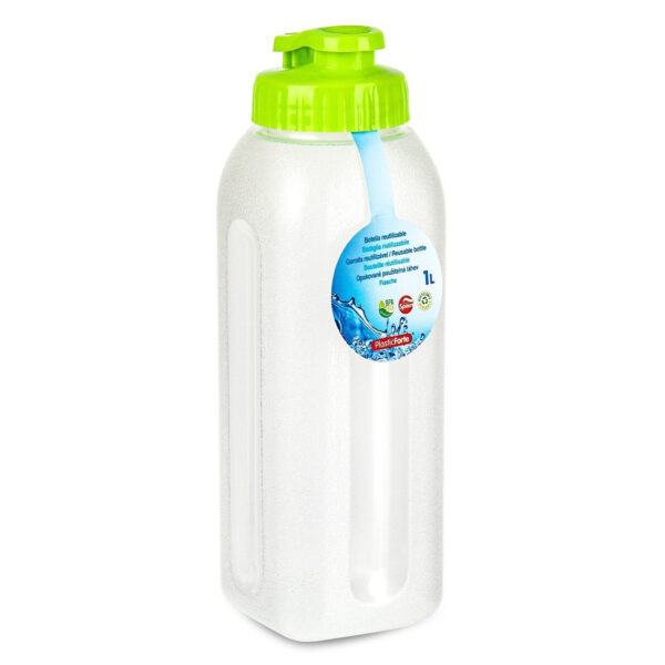Drinkfles/waterfles/bidon - 1000 ml - transparant/groen - kunststof