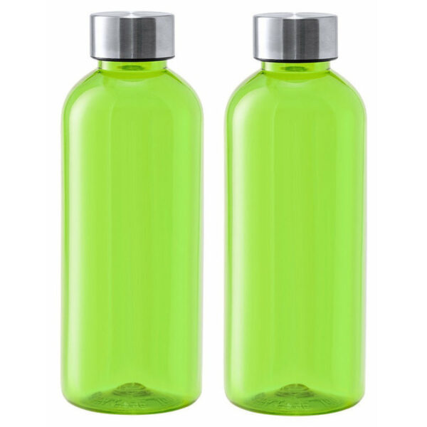Kunststof waterfles/drinkfles/sportfles - 2x - groen - met RVS dop - 600 ml