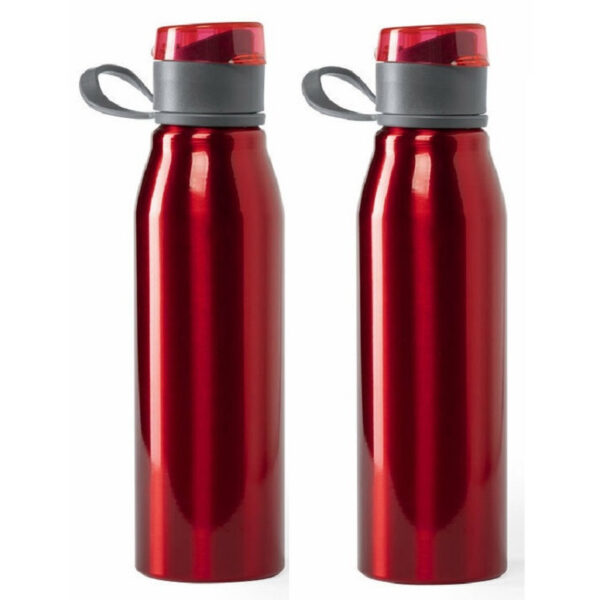 Waterfles / drinkfles / bidon / sportfles - 2x - Aluminium - metallic rood - schroefdop - 700 ml