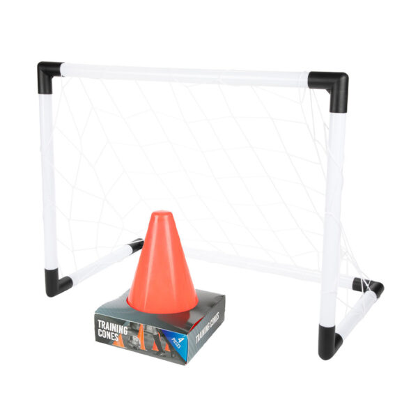 Voetbaldoel set - met 4x pionnen - wit/zwart - 64 x 49 x 35 cm