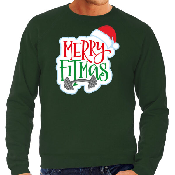 Groene Kersttrui / Kerstkleding Merry fitmas voor heren