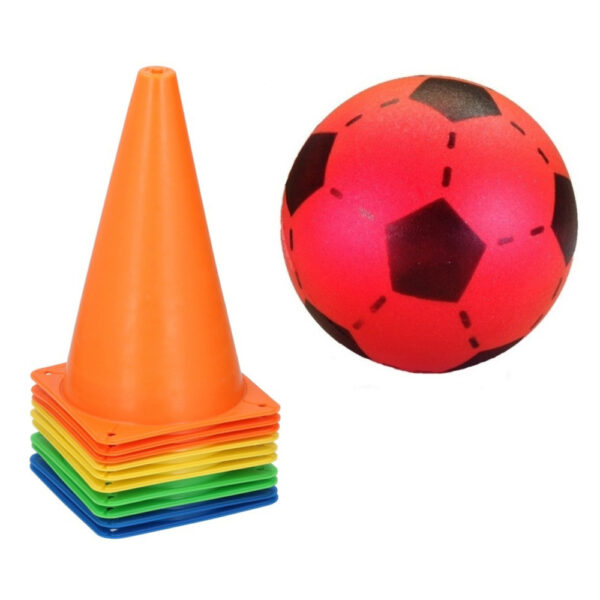 10x Stuks sport/voetbal training pionnen 23 cm met rode soft voetbal