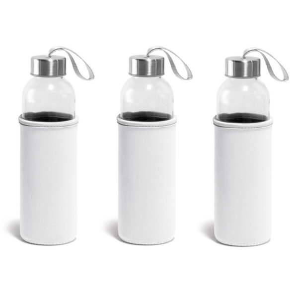 6x Glazen waterflessen/bidons met witte soft shell hoes 520 ml