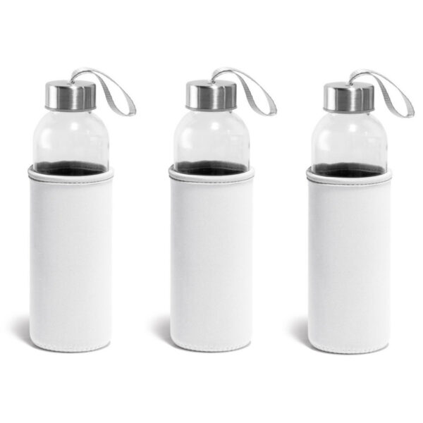 15x Glazen waterflessen/bidons met witte soft shell hoes 520 ml
