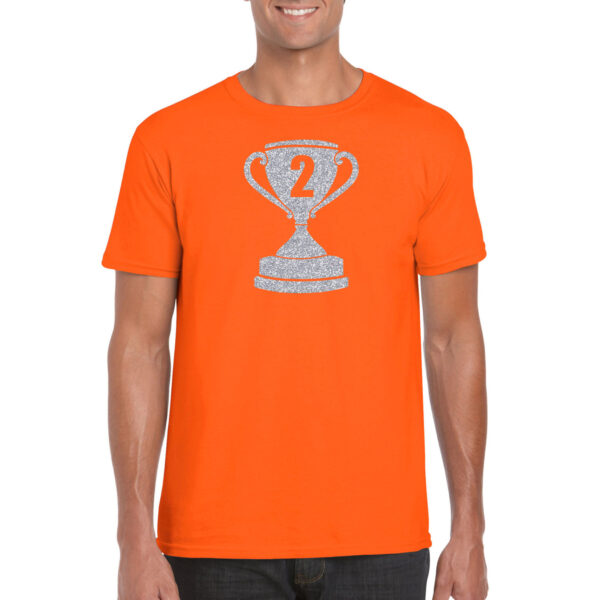 Zilveren kampioens beker / nummer 2 t-shirt / kleding oranje heren