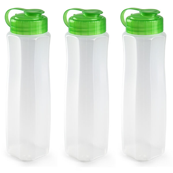 3x stuks kunststof waterflessen 1000 ml transparant met dop groen