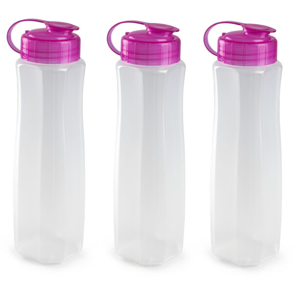 3x stuks kunststof waterflessen 1000 ml transparant met dop roze