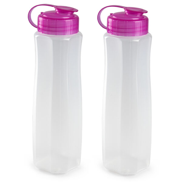 4x stuks kunststof waterflessen 1000 ml transparant met dop roze