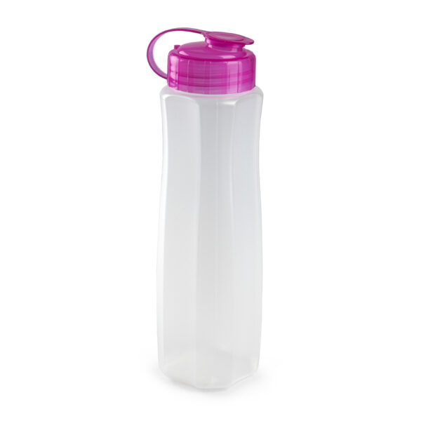 Kunststof waterfles 1000 ml transparant met dop roze