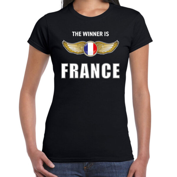 Frankrijk landen shirt zwart met The winner is France songfestival bedrukking voor dames
