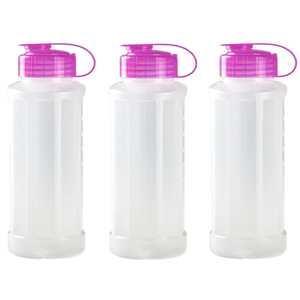 3x stuks kunststof waterflessen 1100 ml transparant met dop roze