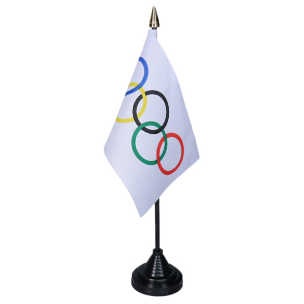 Olympische Spelen tafelvlaggetjes - 1x stuks - 10 x 15 cm vlag - met zwarte standaard