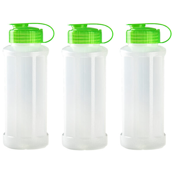 3x stuks kunststof waterflessen 1100 ml transparant met dop groen