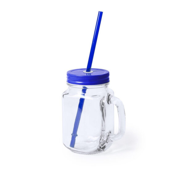 Mason Jar drinkbekers - glas - dop blauw met rietje - 500 ml