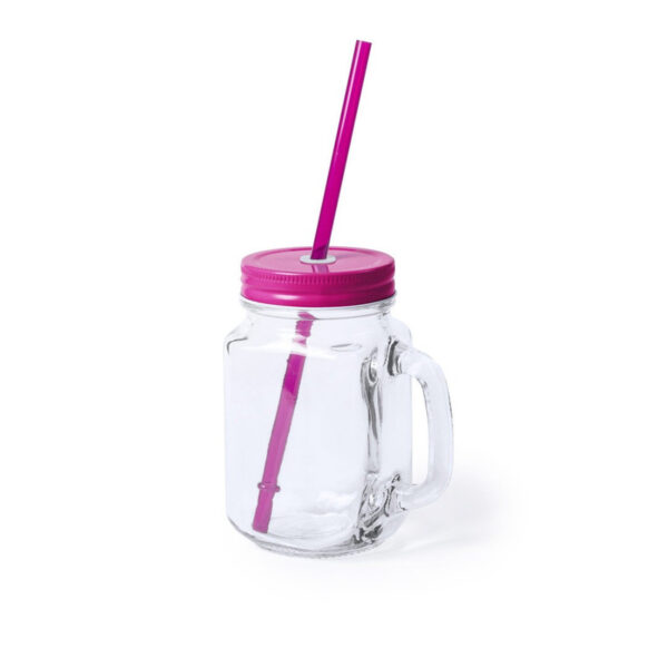 Mason Jar drinkbekers - glas - dop roze met rietje - 500 ml - afsluitbaar - fruit shakes