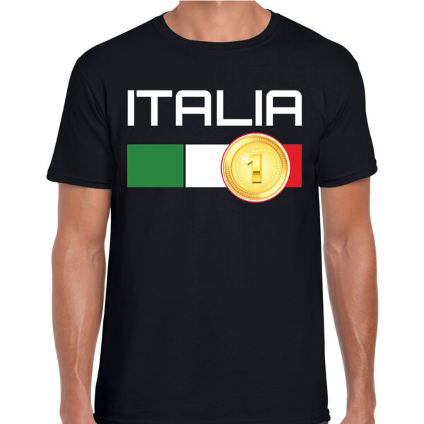 Italia / Italie landen shirt met gouden medaille en Italiaanse vlag zwart voor heren