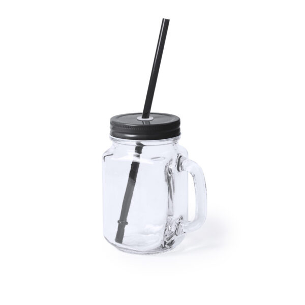 Mason Jar drinkbekers - glas - dop zwart met rietje - 500 ml - afsluitbaar - fruit shakes