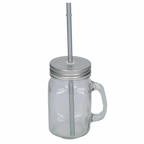 Mason Jar drinkbekers - glas - dop zilver met rietje - 500 ml - afsluitbaar - fruit shakes