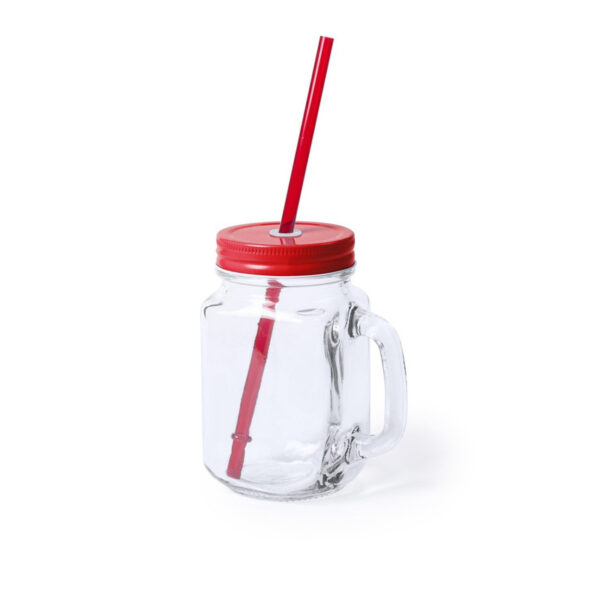 Mason Jar drinkbekers - glas - dop rood met rietje - 500 ml - afsluitbaar - fruit shakes