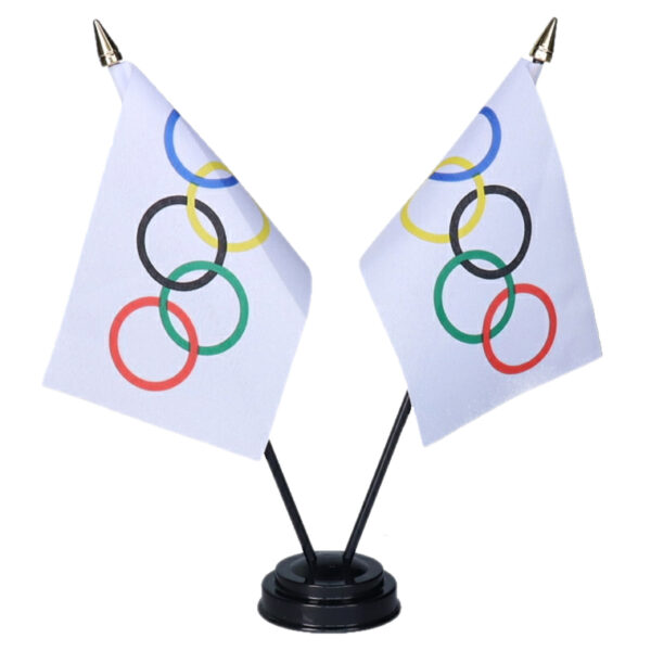Olympische Spelen tafelvlaggetjes set 1x - dubbel op 1 standaard - 10 x 15 cm mini vlaggen