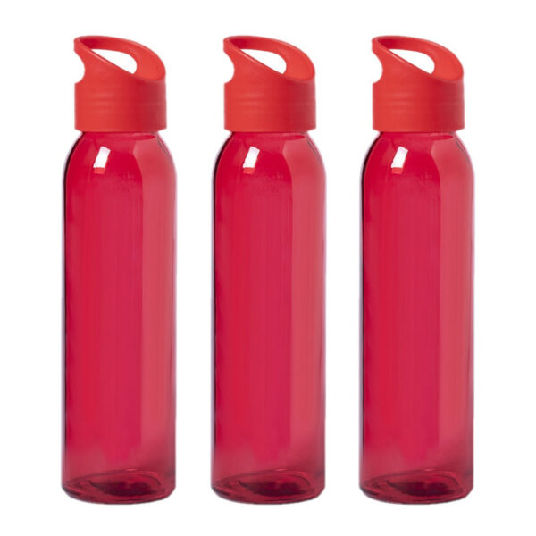 Glazen waterfles/drinkfles met schroefdop - 3x - rood - 470 ml - bidon
